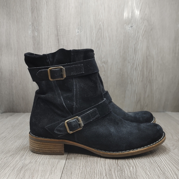 Paul Green Boot Ally Belted Suede Leather Moto UK 4.5 US  7 Black Block Heel - Picture 2 of 13